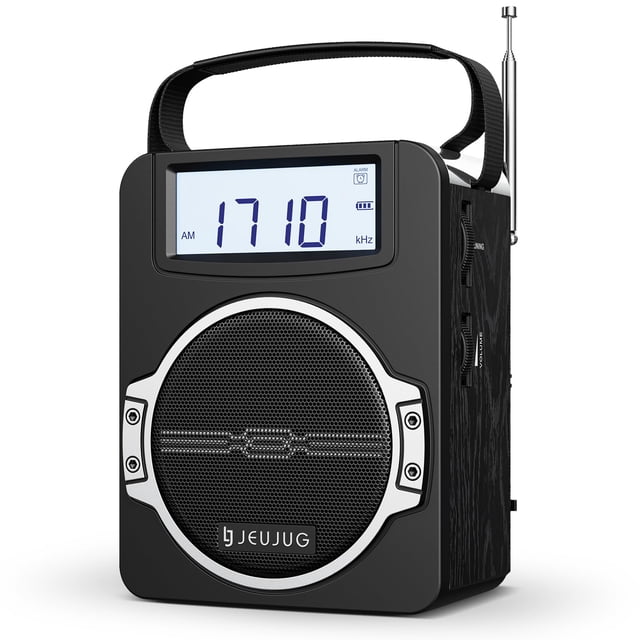 Radio portátil JEUJUG AM FM - Reloj digital con Bluetooth de 5 W, color negro