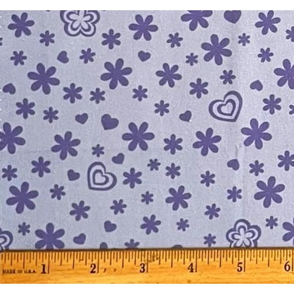 1 Fat Quarter - Trolls Purple Retro Flowers & Hearts on Lavender Cotton Fabric - 21" X 18"