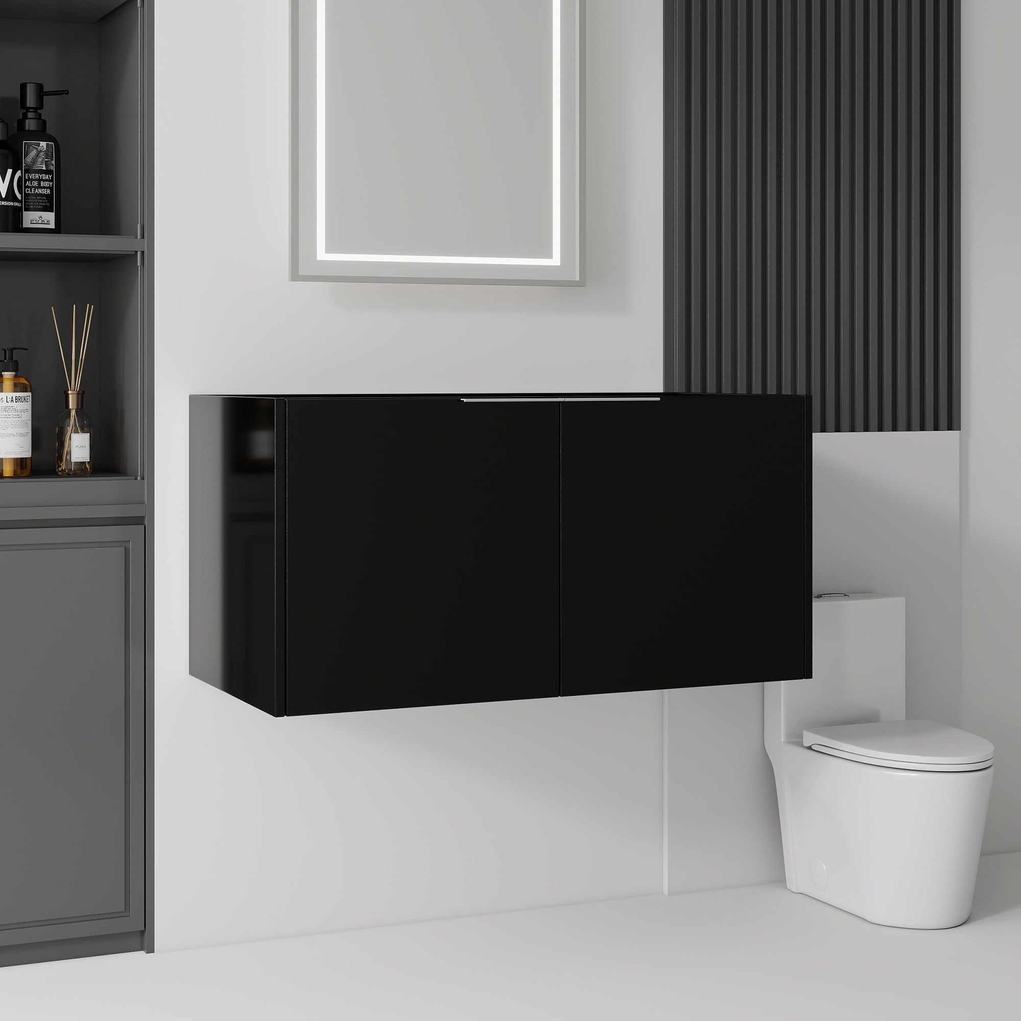 Leumius 36" Floating Bathroom Vanity Cabinet,Soft-Close Double Doors,Wall Mounted Cabinet Set Bathroom Vanity for Small Space,Cabinet Only,Black