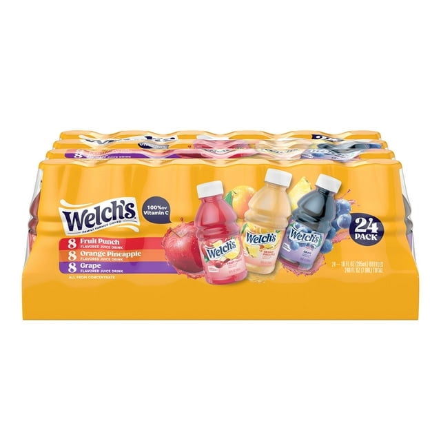 Welch’s 100% Juice Variety Pack, 10 fl oz Bottles, 24 Pack – Fruit Juice Drink for Kids & Family