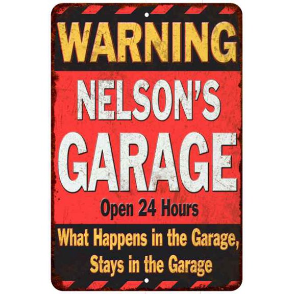 NELSON'S Garage Warning Man Cave Wall Decor 8x12 Metal Sign 108120030254