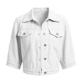 thumbnail image 7 of FDGIU Women's Lapel Button Down Cropped Denim Jacket, Three Quarter Sleeve Solid Jean Coat with Chest Flap Pockets for Spring Summer Casual Daily Layering, 7 of 7