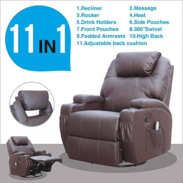 Uenjoy Massage Recliner Leather Sofa Chair Ergonomic Lounge Heated with ...
