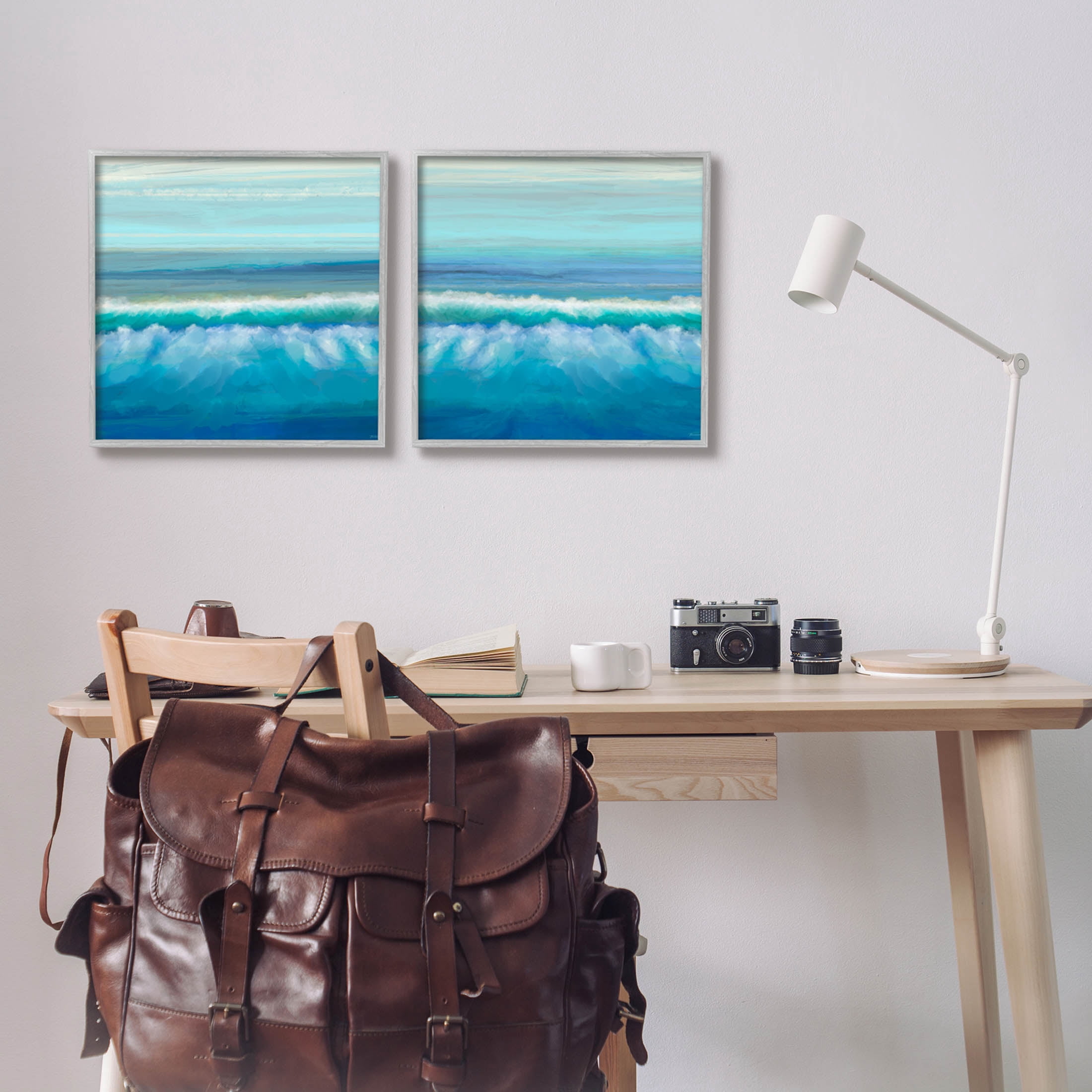 Calming Sea Waves Ocean Foam Coastal Painting Gray Framed Art Print Wall Art, Set of 2