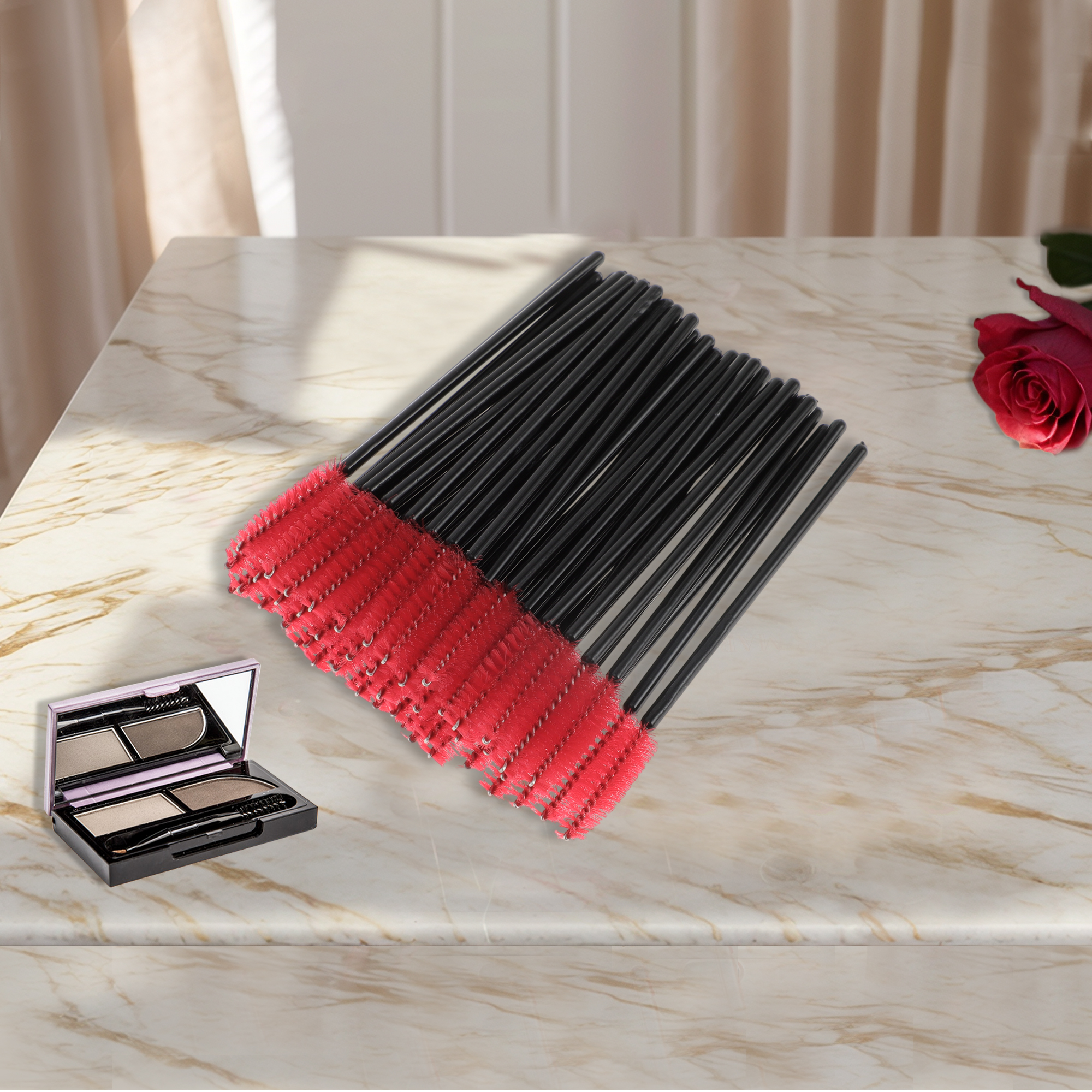Unique Bargains Convenient Eyebrows Brushes for Travel 50 Pcs Black, Red