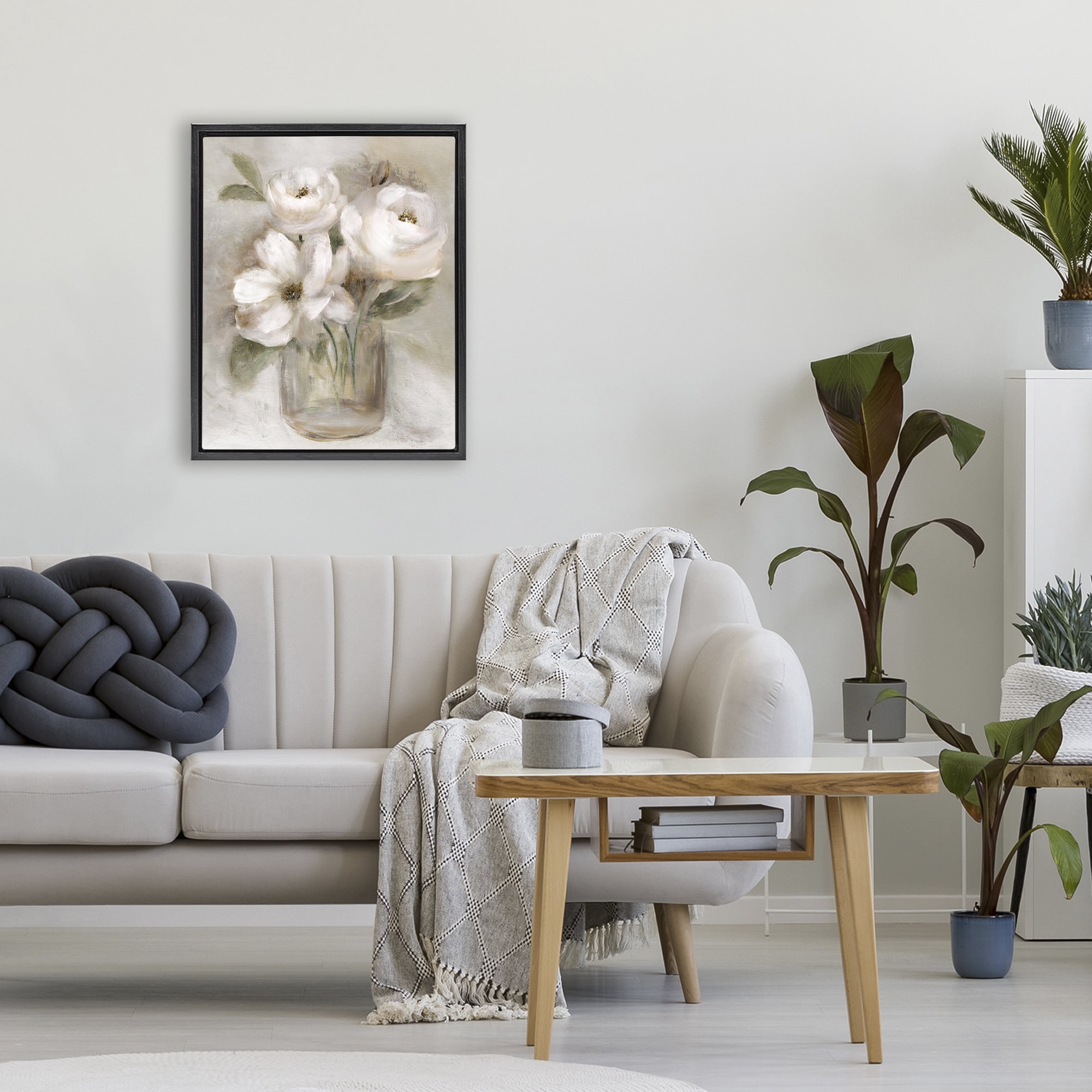 Stupell Industries Soft Brushstroke Roses Black Framed Floater Canvas Wall Art, design by Nan