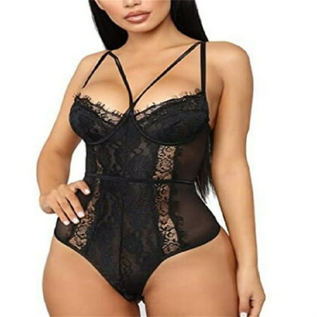 Yuhangmm Jumpsuit Women Sexy Lace Lingerie Bodysuit Blackless Underwear Pajamas plus Size Lingerie for Women