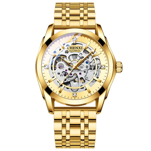 Avaner Men's Skeleton Automatic Mechanical Watches Self Winding Luxury Dress Bar Scale Stainless Steel Waterproof Luminous Wrist Watches