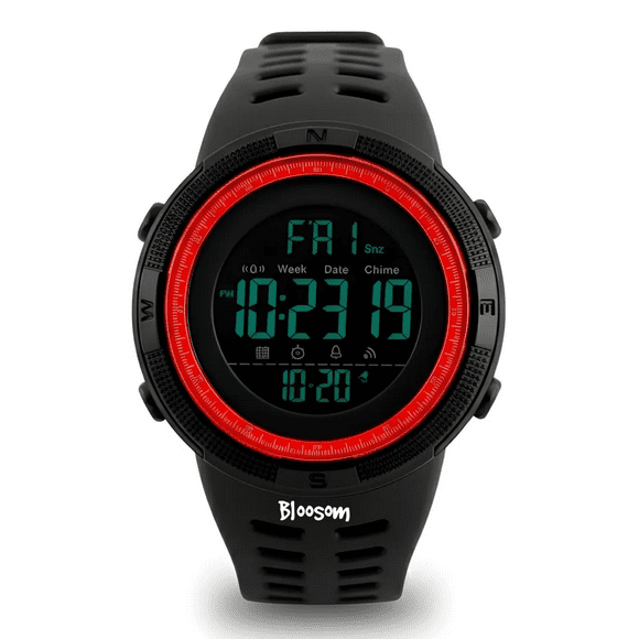 Reloj Bloosom Hombre Deportivo Digital Resistente Al Agua Negro con Rojo