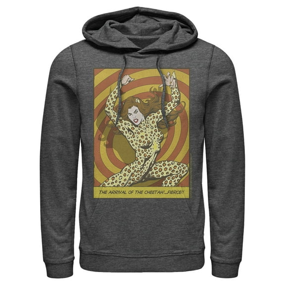 Men's Justice League Cheetah Comic Panel  Pull Over Hoodie Charcoal Heather 3X Large