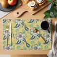 thumbnail image 2 of Yellow Cashew Flower Placemats Set of 6, Retro Ethnic Abstract Country Placemats for Dining Table, Place Mats for Kitchen Tabletop, Waterproof Wipeable Dining Table Mats Set, 2 of 9
