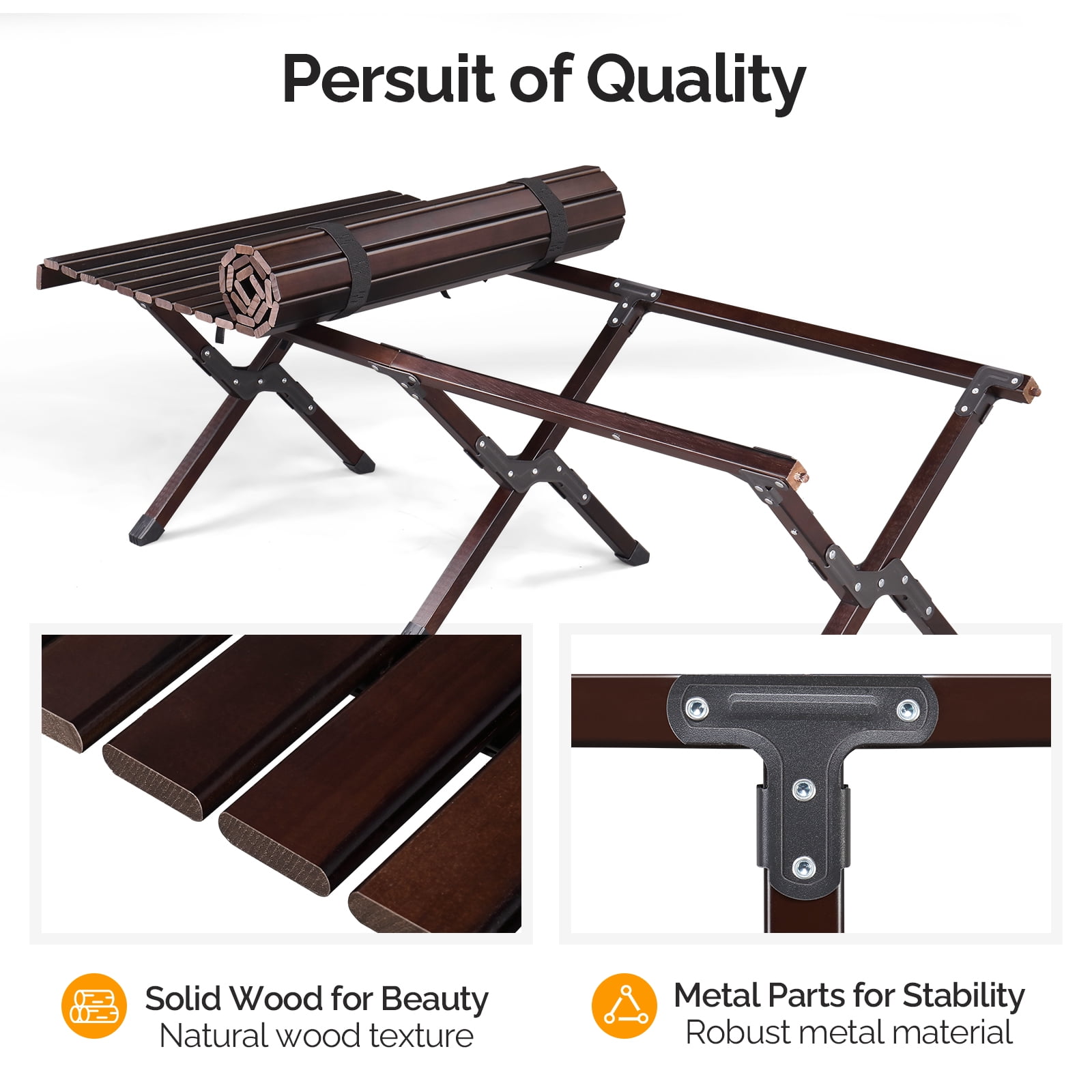 120*60*40cm Wooden Camping Roll Table