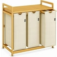 thumbnail image 2 of Large Bamboo 3-Bins Laundry Sorter Hamper with Removable Bags, Sliding Basket With Washable Bags, Extra Large Storage Solution, 2 of 7