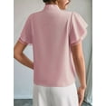 thumbnail image 4 of Women'S Tie Neck Blouse Ruffle Cap Sleeve Elegant Work Office Shirt Tops Pink S, 4 of 7