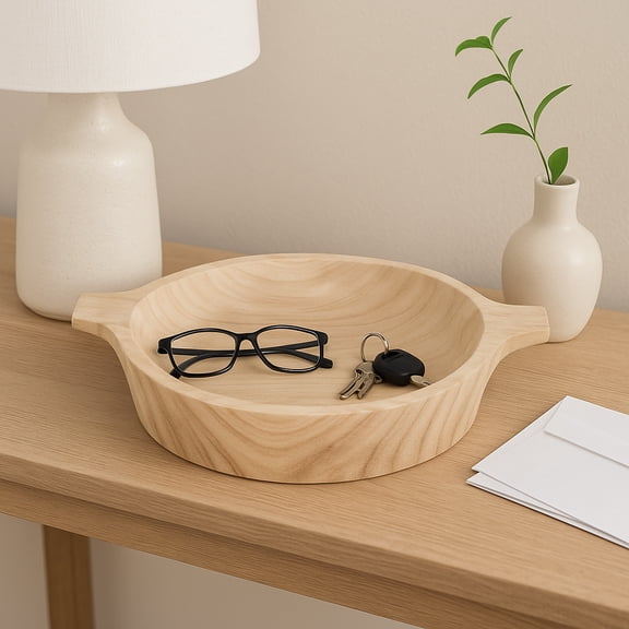 Sagebrook Home Round Paulownia Wood Bowl with Handles for Home Decor - Decorative Bowl for Bedroom, Living Room and Entryway - 3", Brown