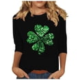 thumbnail image 2 of Meichang Hauts de Fête pour Femmes T-Shirt de la Saint-Patrick Trèfle à Quatre Feuilles T-Shirts Graphiques Hauts pour Femmes Manches 3/4 Col Rond T-Shirts de Printemps, 2 of 4