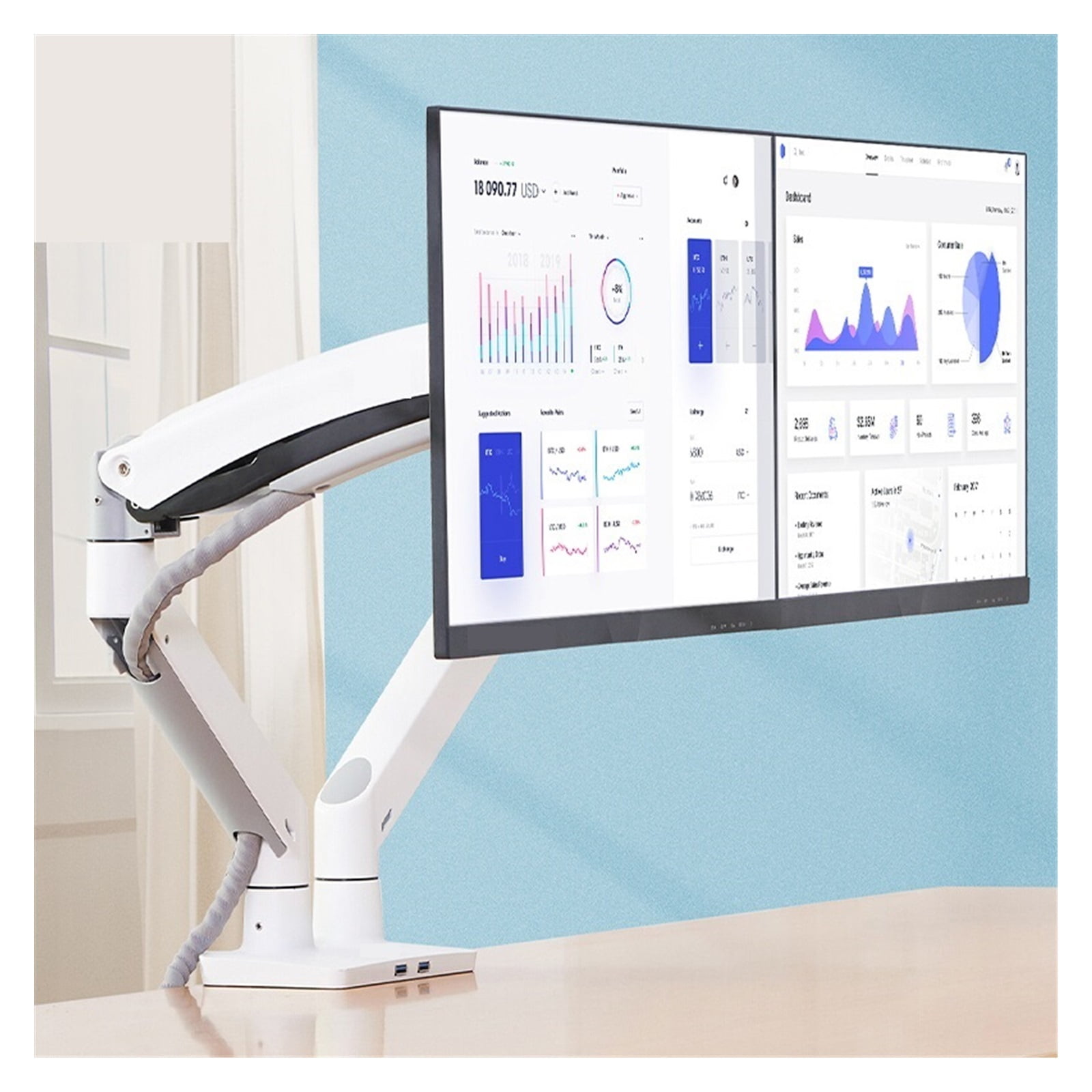 Aluminum 22-32 Inch Dual LCD LED Monitor Mount Gas Spring Arm Full Motion Monitor Holder Support Load 3-12kgs Each ,Easy Setup