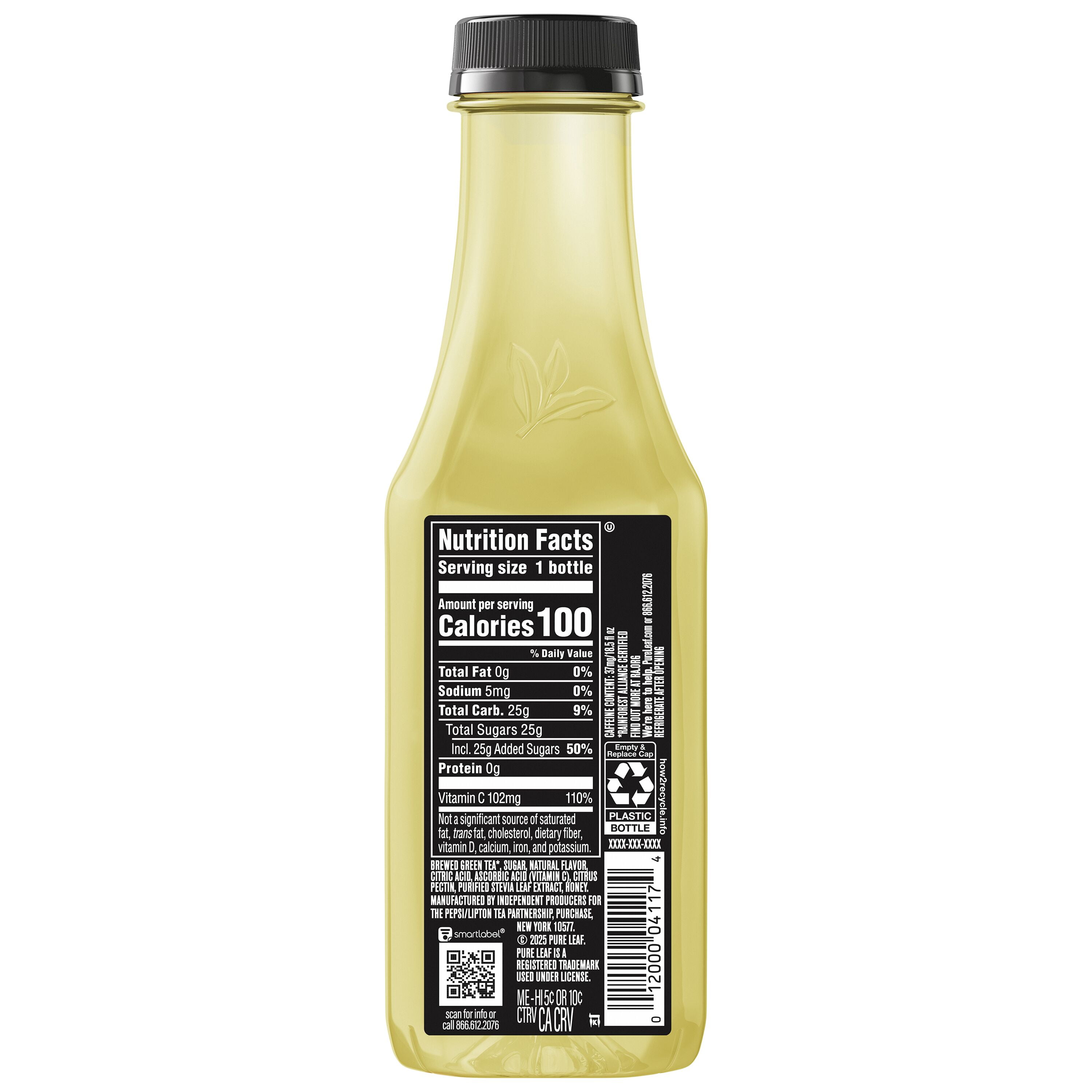 Lipton Pure Leaf Honey Green Tea Iced Tea, Bottled Tea Drink, 18.5 fl oz, Bottle