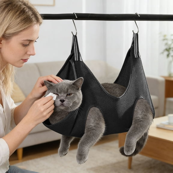 Dog Grooming Hammock Harness, Pet Hammock for Grooming with 2 S Hooks, Dog Sling Harness for Cats&Dogs Teeth Cleaning, Shower, Nail Clipping Small&Medium Breed (Black XL)