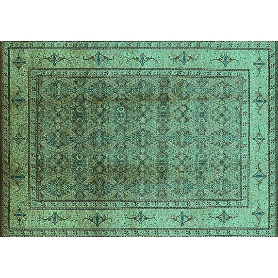 Ahgly Company Indoor Rectangle Oriental Turquoise Blue Industrial Area Rugs, 4' x 6'