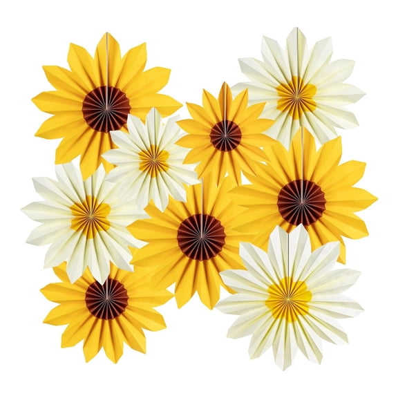 9Pieces Yellow Sunflowers Paper Fans Wall Decors For Birthday Wedding Party Decoration
