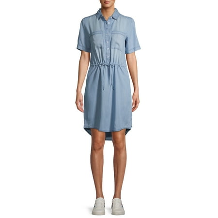 EV1 from Ellen DeGeneres Short Sleeve Tie Waist Denim Shirtdress Women's