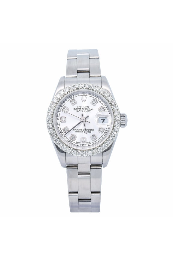 Pre-Owned Rolex Datejust 26MM 6916 White Mother of Pearl Diamond Dial Diamond Bezel Stainless Steel Oyster Bracelet