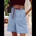 thumbnail image 2 of Pantalones Cortos de Verano para Mujer, con Cintura Elástica, Pierna y Bolsillos, Color Azul , Talla XXL, 2 of 4