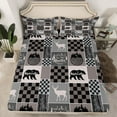 thumbnail image 2 of Cabin Bear Deer Sheets, Rustic Retro Country Animal Sheet Set Twin Size, Hunting Camper Lodge Bed Sheets Set Adventure Vintage Western Farmhouse Flat Fitted Sheet, Brown Gray Black, 2 of 5