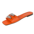 thumbnail image 2 of absuyy Womens Casual Slide Sandals with Rhinestone Straps, Square Toe Flat Sliders, Lightweight Comfortable Walking Shoes for Women, Orange,Size 7.5, 2 of 9