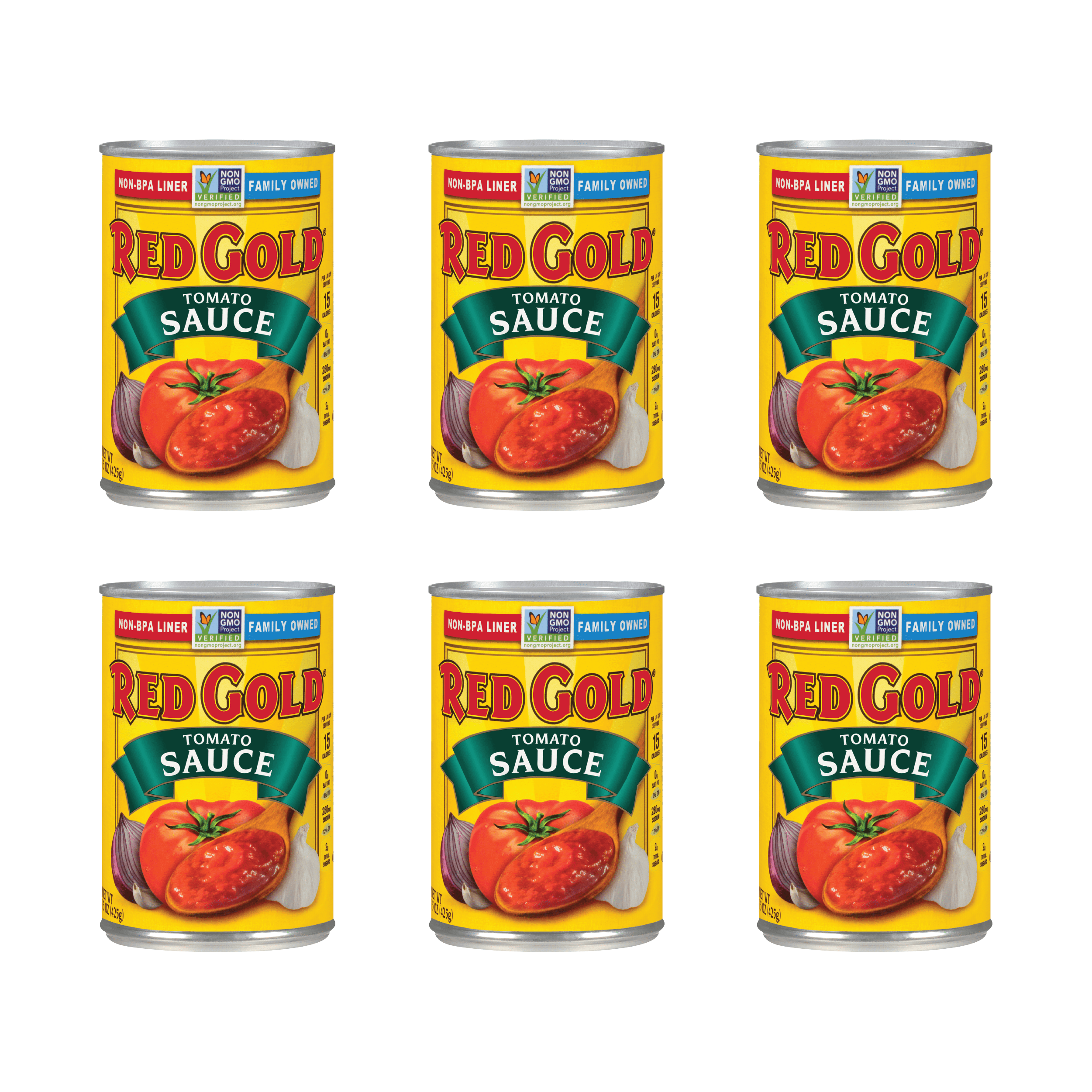 Red Gold Tomato Sauce, VineRipened Tomatoes, Kosher and Gluten Free, 15 Ounce Cans, 6Pack