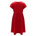 thumbnail image 3 of RYKJLWY Womens Summer Dresses Ladies Summer Solid Color Fashion Ol Temperament Women's Cotton And Linen Crew Neck A Line Skirt Dress Vestidos De Verano Para Mujer 2024 (Red1,L), 3 of 5