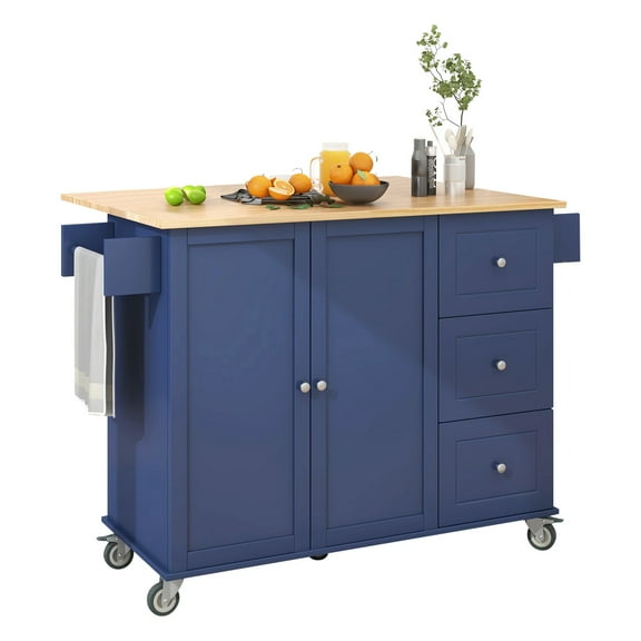 Euroco Kitchen Islands with Drop Leaf, Solid wood Blue, 52.76 in