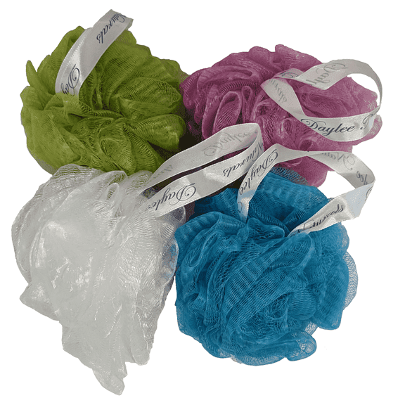 Daylee Naturals Hanging Loop Exfoliating Nylon 40g Pouf with Sponge, Multicolor (4 Pack)