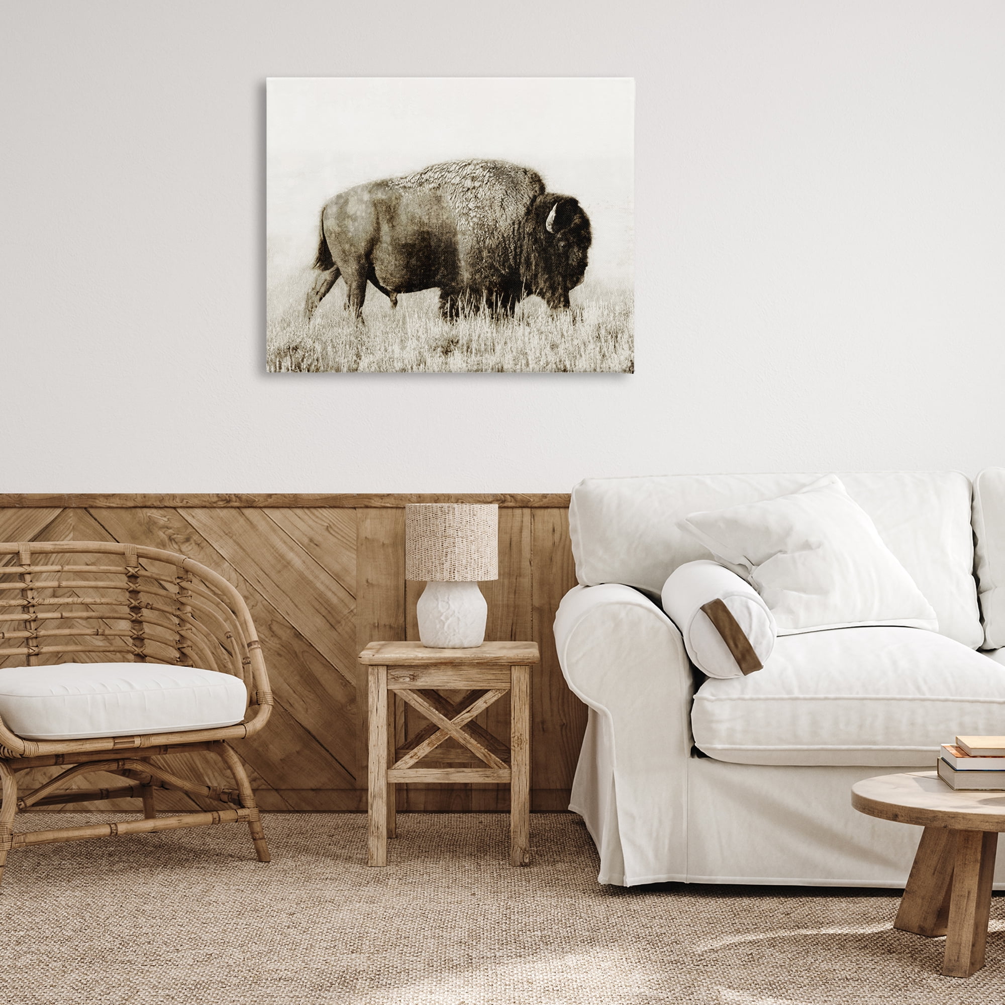Stupell Industries Bison Grazing in Field Animals Photography Wrapped Canvas Art Print Wall Art, 40 x 30