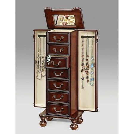 Lopez Seven-Drawer Jewelry Armoire With Mirror, Cherry