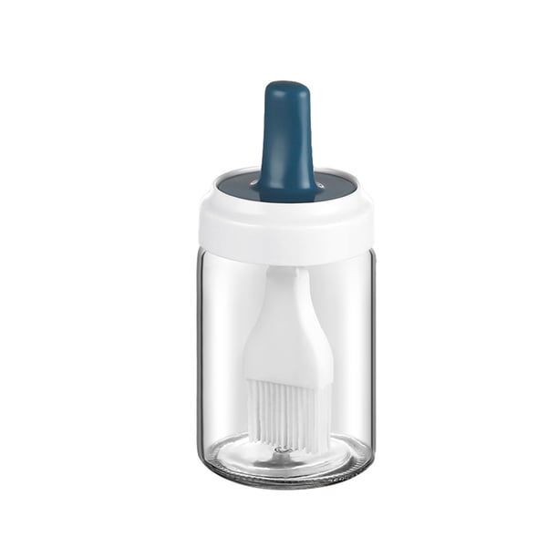 Bewildely Botella de aceite de vidrio con cepillo para hornear, pastelería, cocina, herramienta de hilvanado de fluidos, transparente, recargable, Cocina y Comedor Azul 250ML Bewildely HA064279-02B