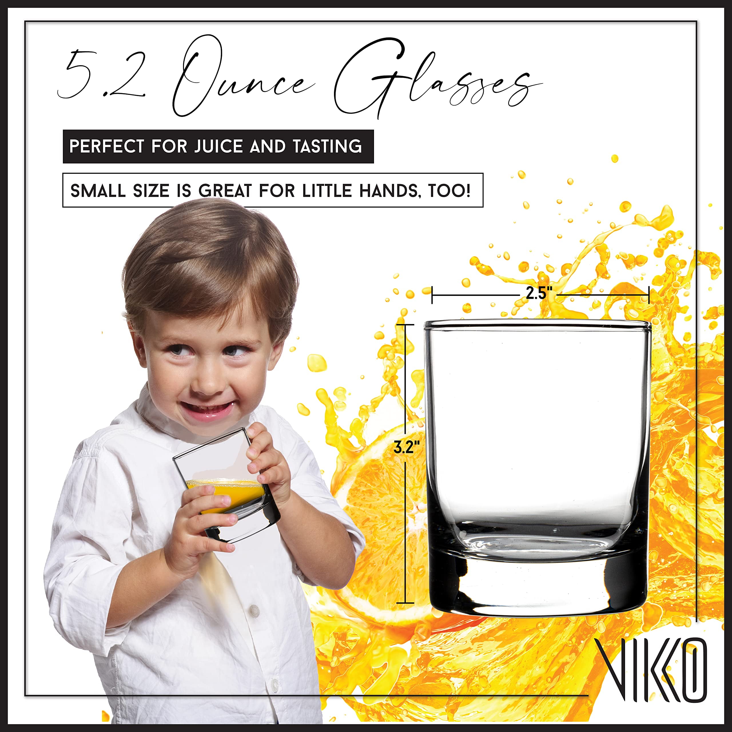 Vikko 9.5 Ounce Drinking Glasses: Thick and Durable Kitchen Glasses - Dishwasher Safe Glass Tumbler - Heavy Duty Cups for Water, Juice, Milk, Soda 