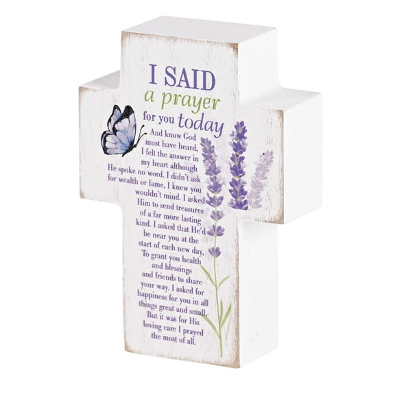 Dicksons I Said A Prayer For You Today, Purple/White 3.88 x 2.75 Inch MDF Wood Tabletop Block Cross Sign Plaque
