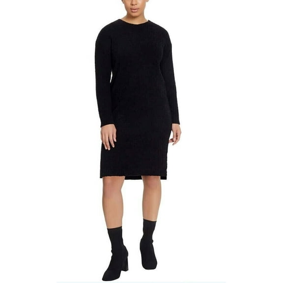 Jessica Simpson Women's Long Sleeve Fleece Dress (Black, XXL)