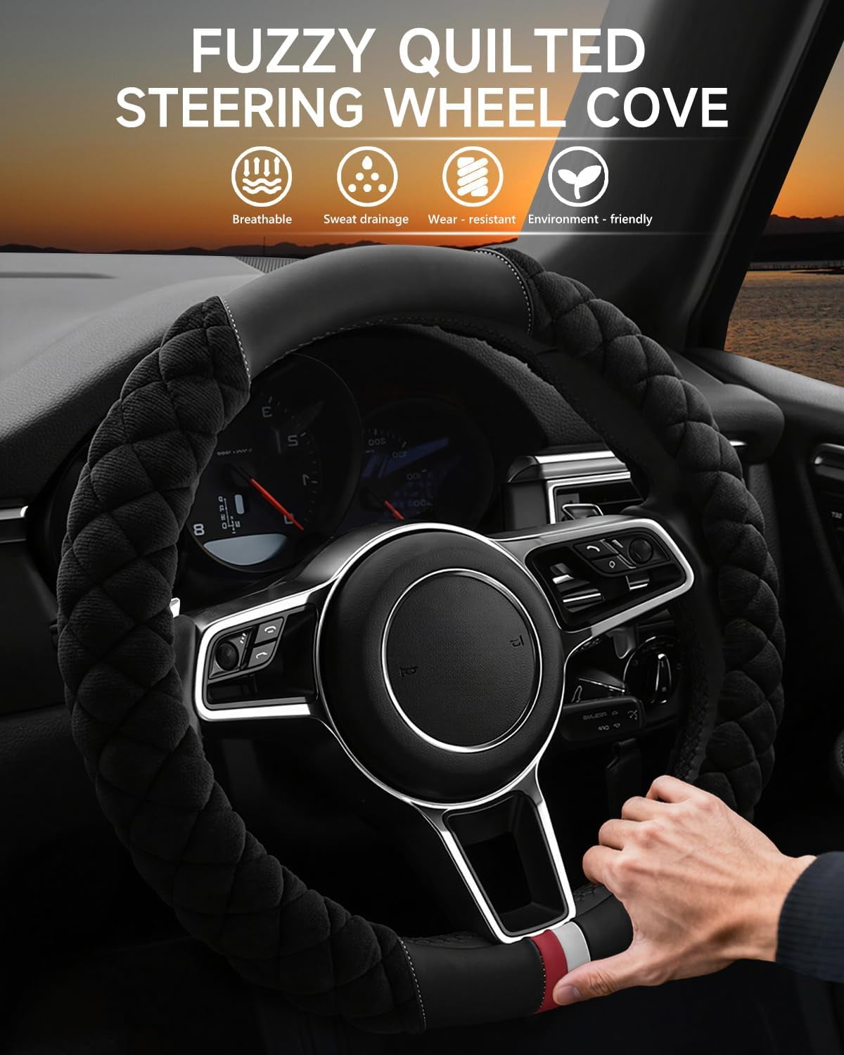 Universal 15 Inches Car Steering Wheel Cover Fluffy Winter Plush Steering Wheel Cover, Beige