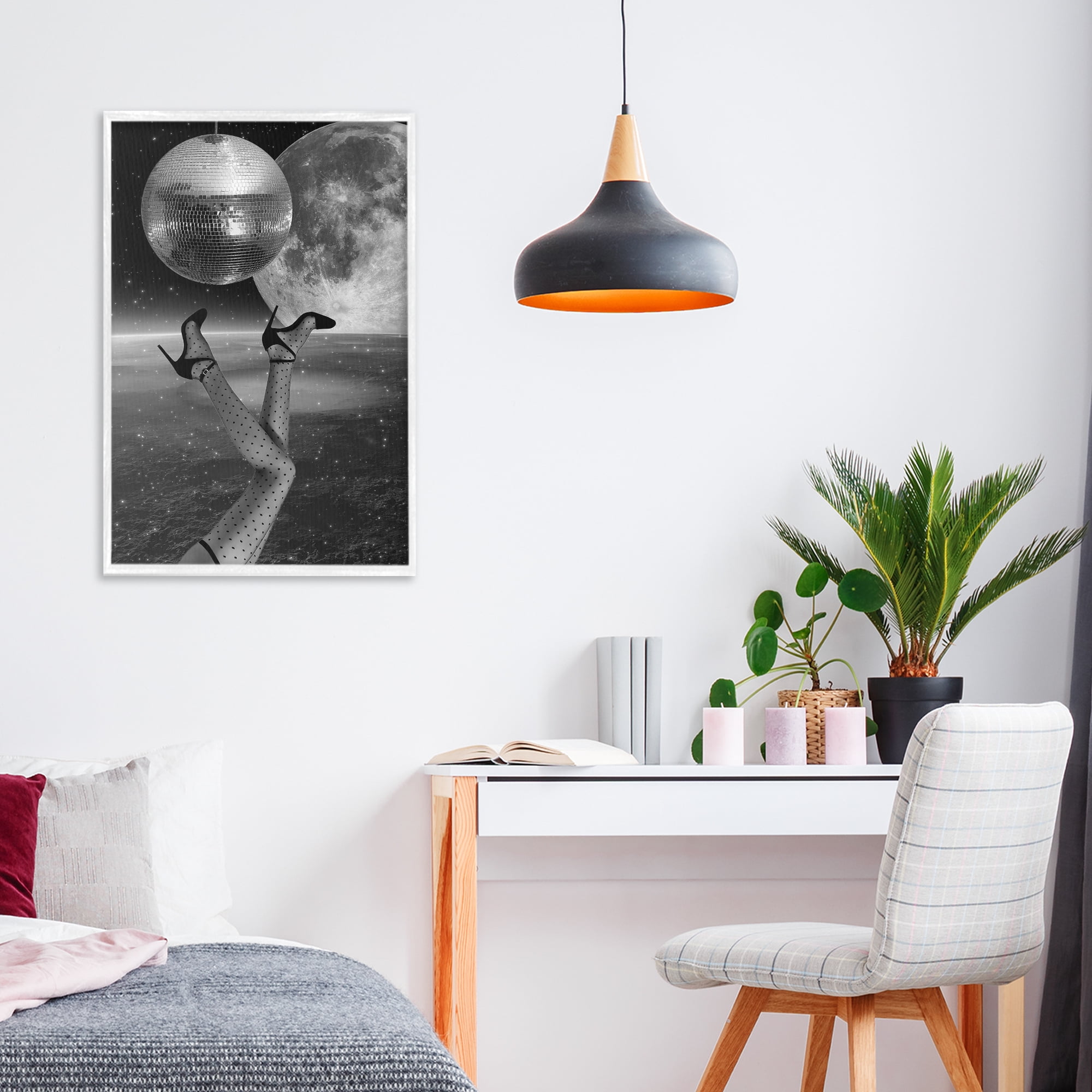 Hangin' Over Disco & Planet White Framed Giclee Art, design by Elo Marc
