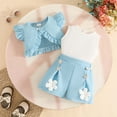 thumbnail image 2 of Caqnni Toddler Baby Girl Summer Clothes Daddys Girl Letter Short Sleeve T Shirt Tops Newborn Rolled Shorts Outfit Set 2Pcs Summer Playwear Beach Outfits 18-24 Months,Blue, 2 of 9
