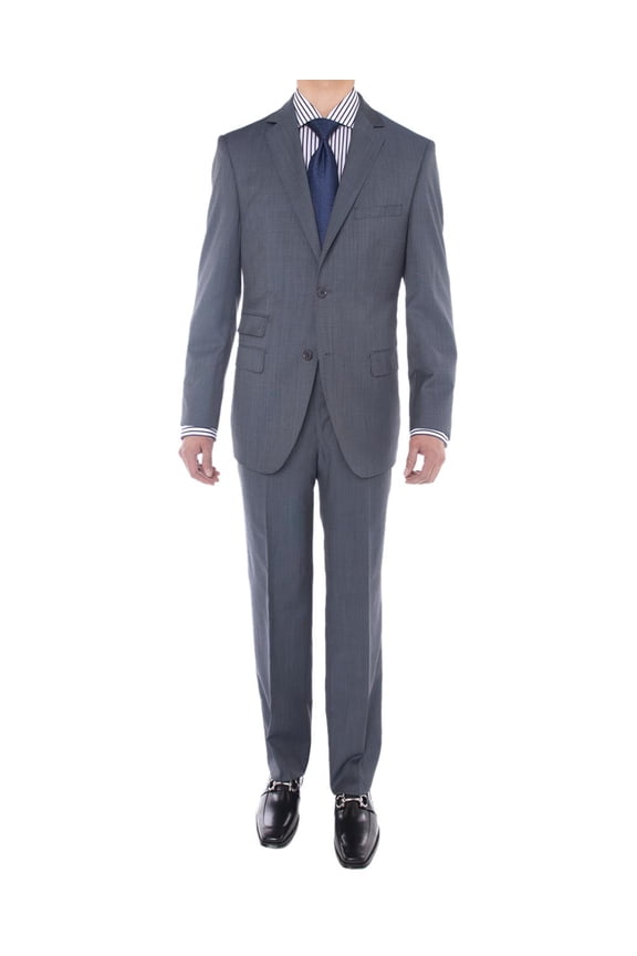 LN LUCIANO NATAZZI Men's Bird's Eye 160'S Wool Suit Two Button Side Vent Jacket Stone Blue