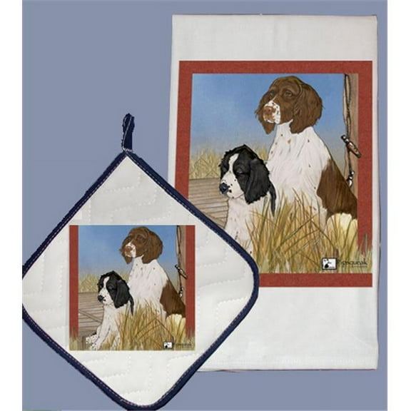 Pipsqueak Productions DP921 Dish Towel and Pot Holder Set - English Springer Spaniel
