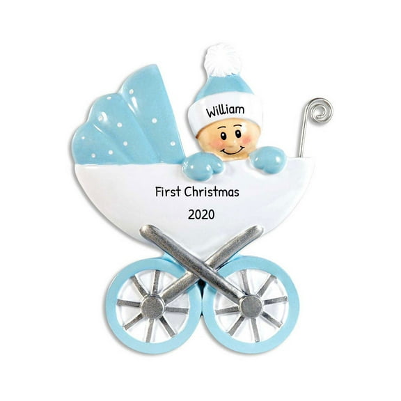 Ornaments by Elves Personalized Baby on Blue Vintage Stroller Christmas Ornament 2024 Decor .25lbs