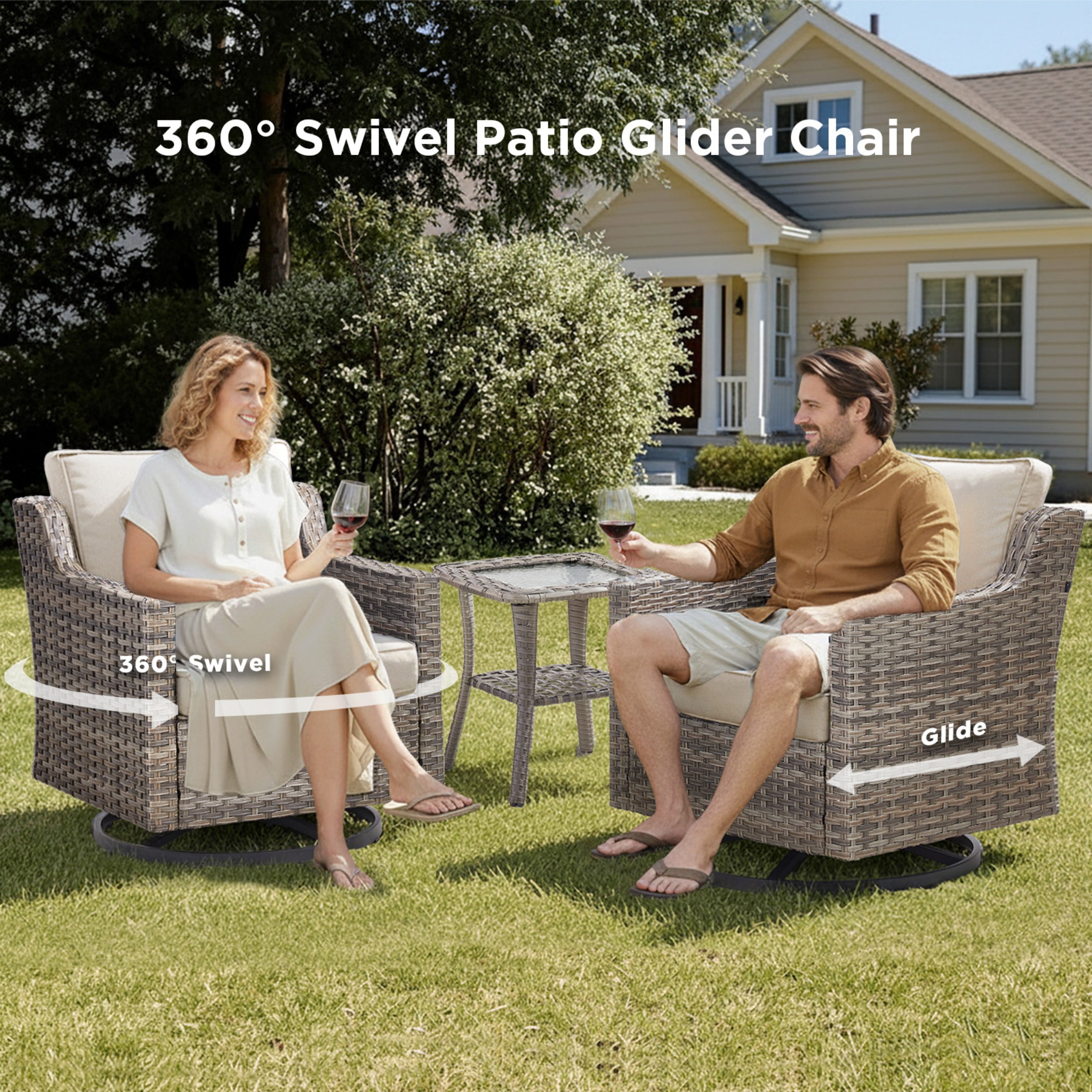 Unnifurnzi Patio Furniture Set-5 Pieces All Weather Wicker Outdoor Furniture Outdoor Swivel Rocking Chairs with Patio Couch Outdoor Patio Furniture Set for Porch Balcony Deck-Gray/Beige