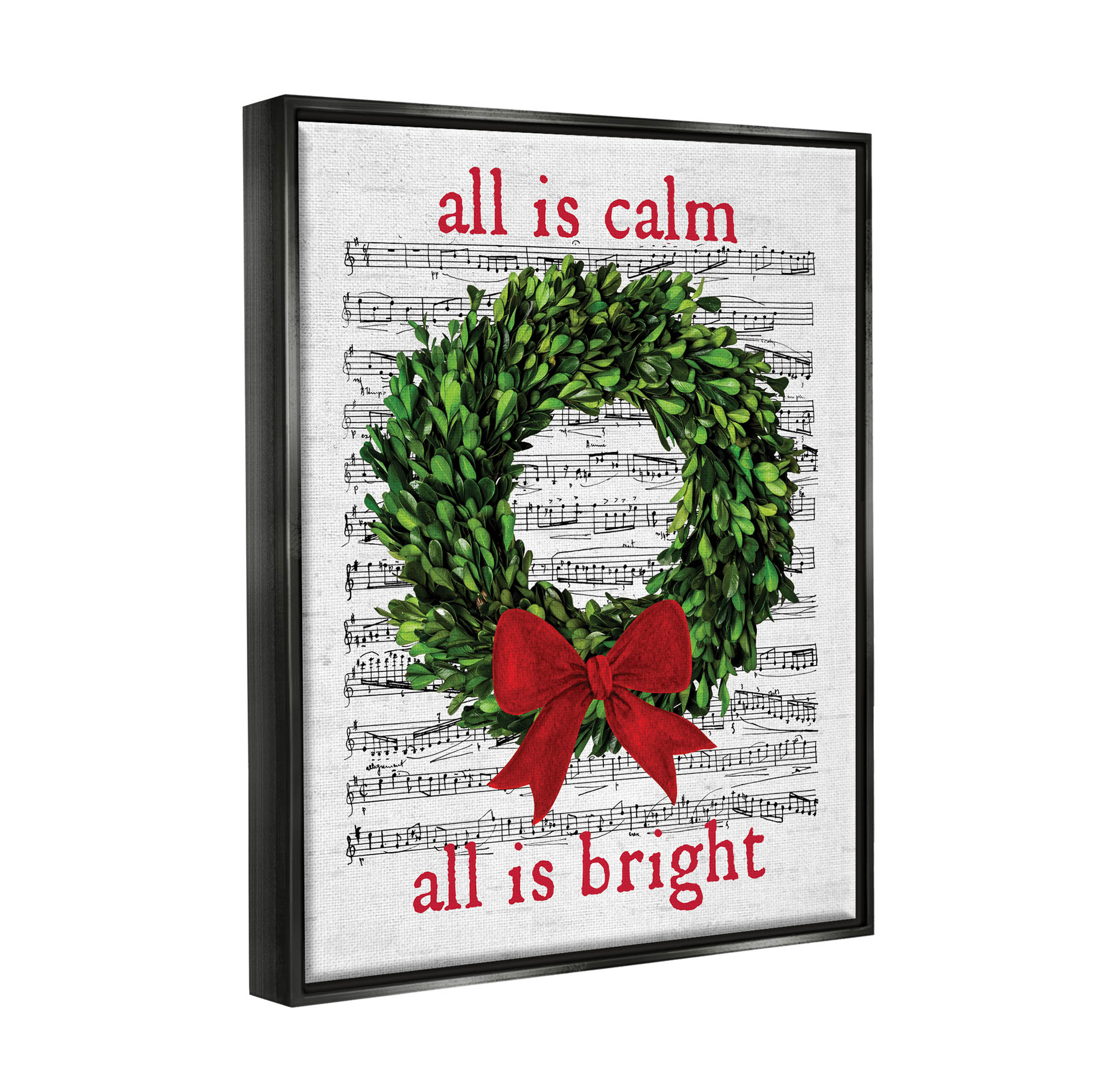 Stupell Industries All Is Calm Christmas Song Graphic Art Jet Black Floating Framed Canvas Print Wall Art, Design by Lettered and Lined