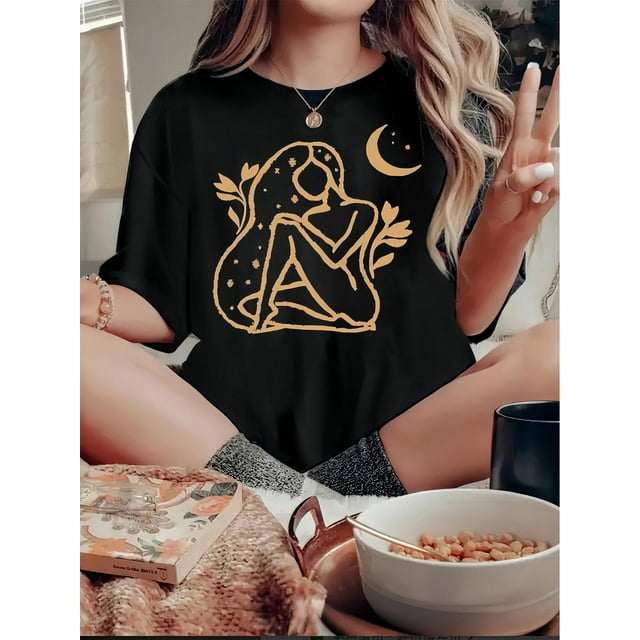 T-shirt Graphique à Imprimé Floral Chic pour Femmes - Col Rond Manches Courtes, Mélange de Polyester Extensible, Lavable en Machine - Parfait pour la Fête des Pères, Fête des Mères, Nouvel An, Festival de Printemps