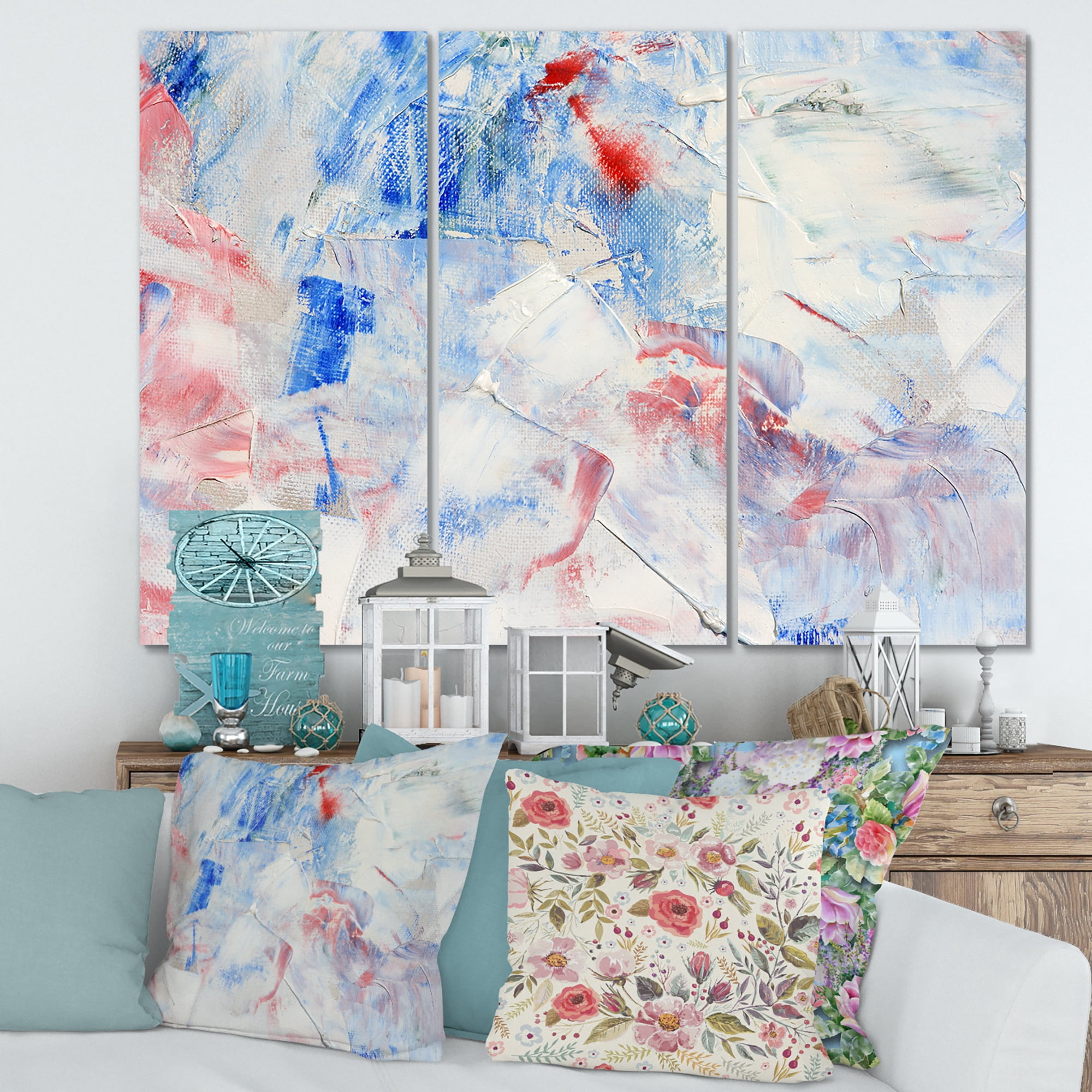 Designart ' Abstract Blue Composition ' Modern Canvas Wall Art Print
